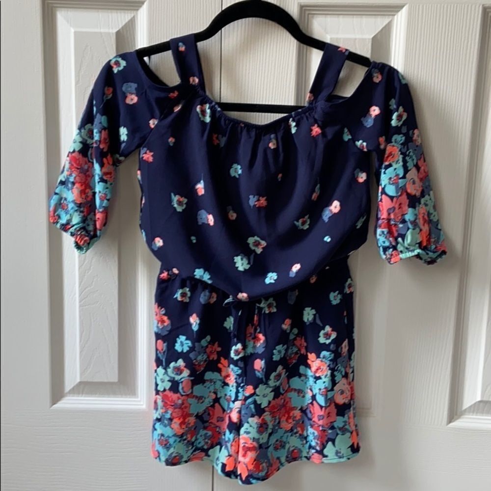 New My Michelle Girl Floral Cold Shoulder Romper M